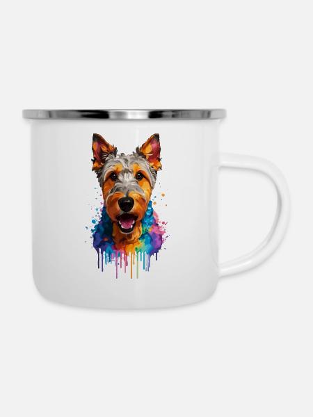 Airedale Terrier - Emaille-Tasse - Weiß