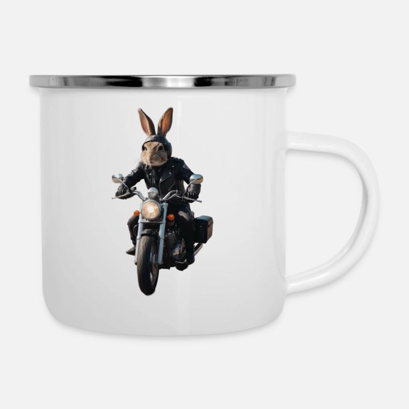Lapin Motard - Tasse émaillée - blanc