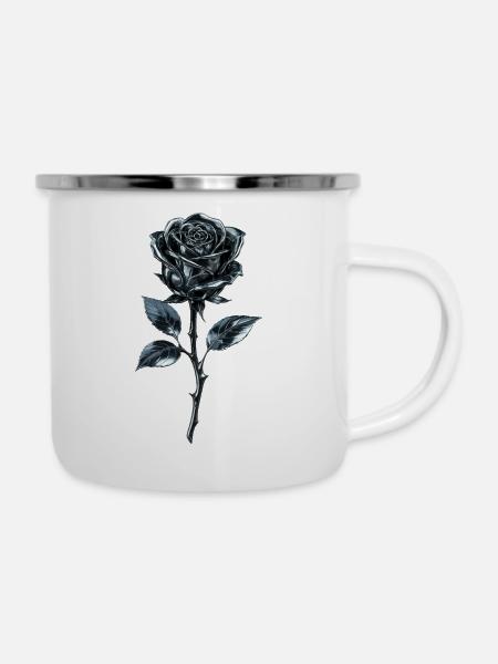 Metallische Blaue Rose - Emaille-Tasse - Weiß