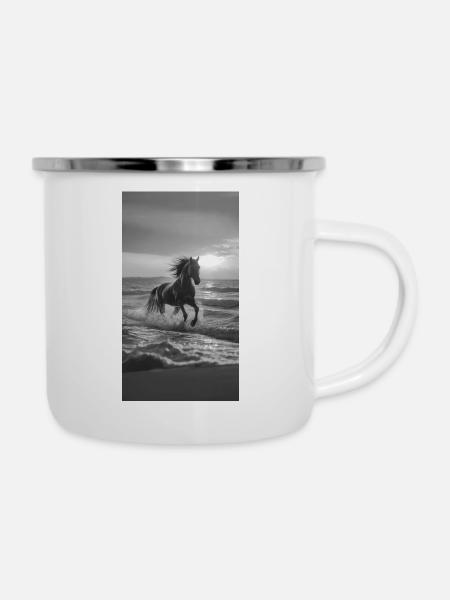 Pferd am Strand - Emaille-Tasse - Weiß