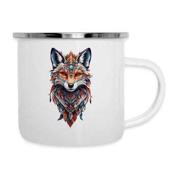 Spirituelles Indianer Fuchs Feder Design Boho Stil - Emaille-Tasse - Weiß - Rechts