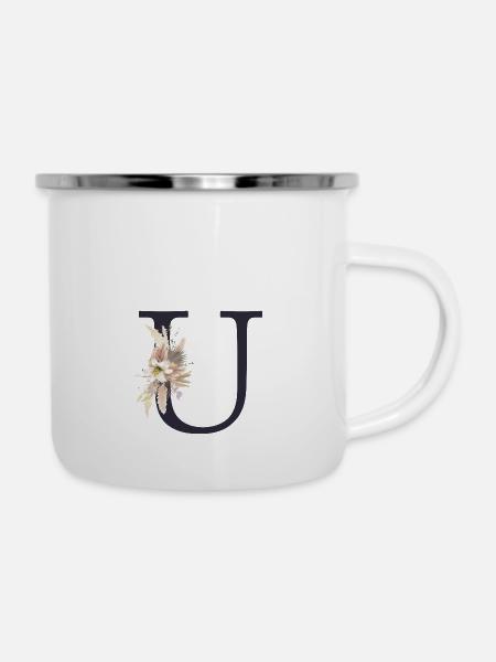 Personalisierbar Monogramm U Floral - Emaille-Tasse - Weiß