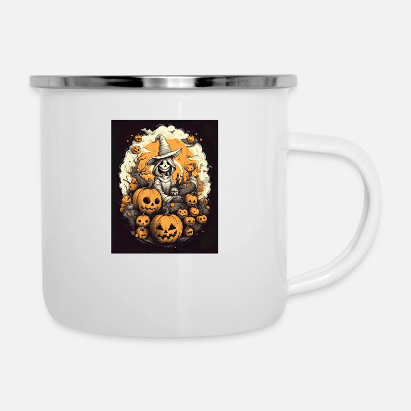 witch with her pumpkins - halloween design - Camper Mug - white