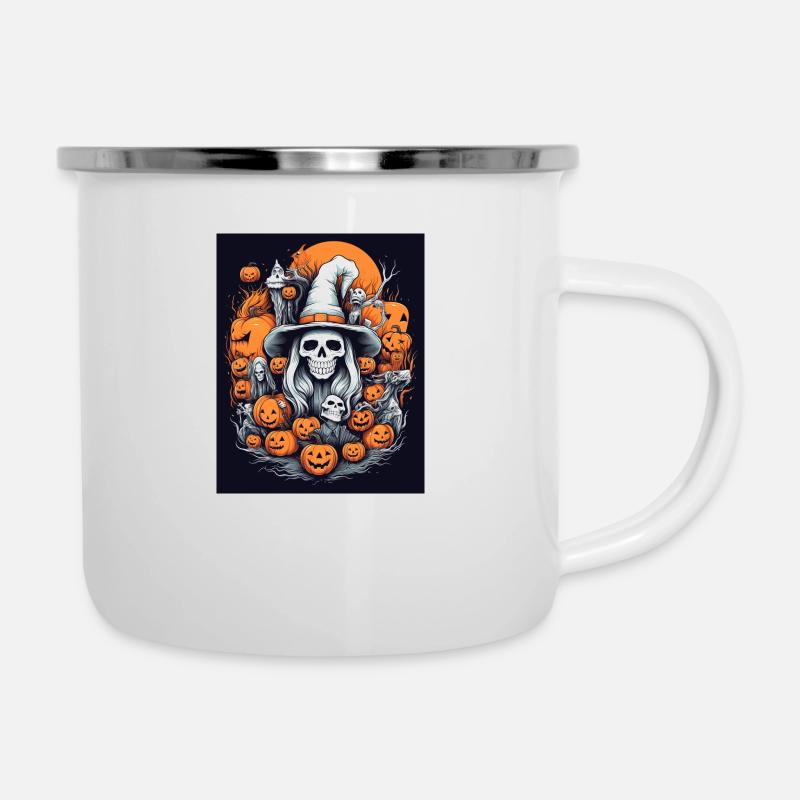 scary witch with pumpkins - Camper Mug - white