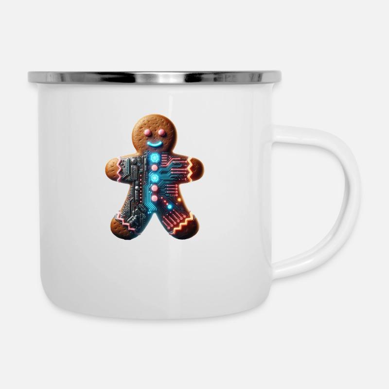 Cyberpunk Lebkuchenmännchen - Emaille-Tasse - Weiß