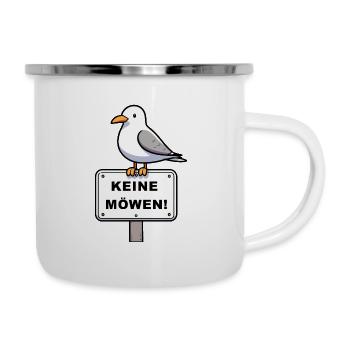Freche Möwe auf Möwen Verbotsschild Schild Zeichen - Emaille-Tasse - Weiß - Rechts