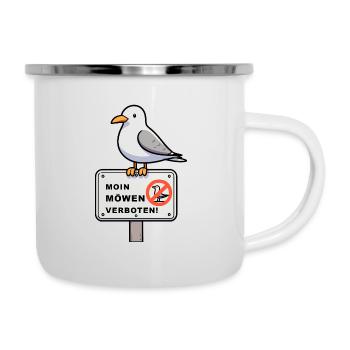 Freche Möwe auf Möwen Verbotsschild Schild Zeichen - Emaille-Tasse - Weiß - Rechts