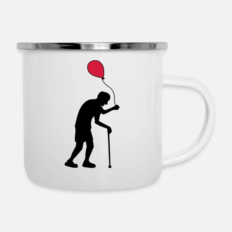 Opa mit Luftballon - Emaille-Tasse - Weiß