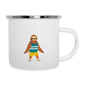 Ich Bin Nur Wegen Den Bananen Hier - Faultier - Emaille-Tasse - Weiß - Rechts