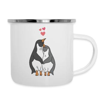 Pinguin Paar Pärchen Valentinstag Liebe Herz - Emaille-Tasse - Weiß - Rechts