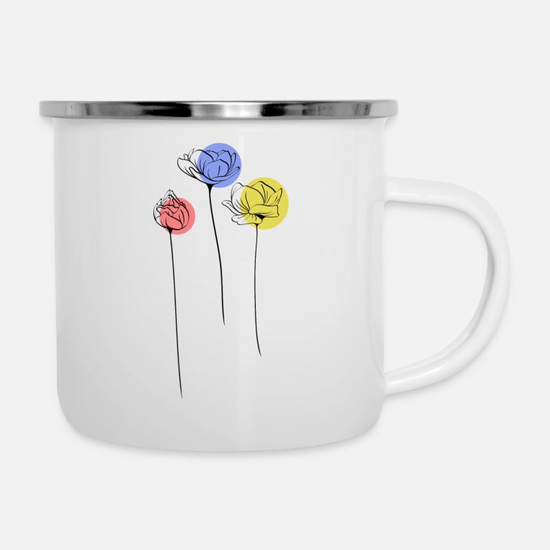 blumen - Emaille-Tasse - Weiß