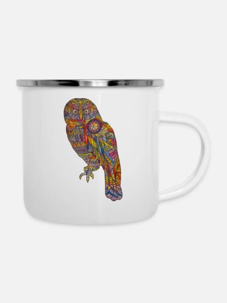 Owl of Wisdom - Emaille-Tasse - Weiß