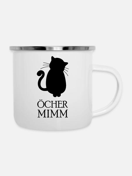 Öcher Mimm (Aachener Katze) - Emaille-Tasse - Weiß