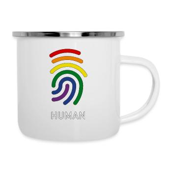 Rainbow Fingerprint "HUMAN" - Emaille-Tasse - Weiß - Rechts