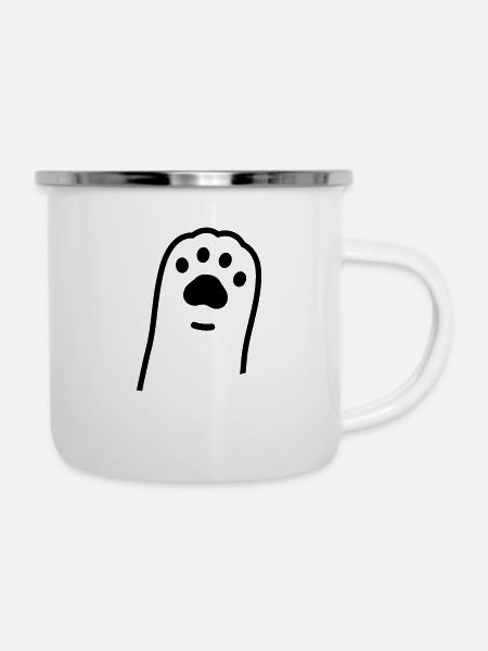 Katzenpfote - Emaille-Tasse - Weiß