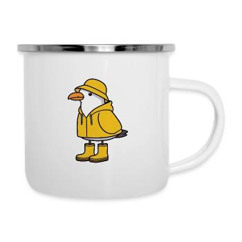 Nordsee Regen Möwe gelber Regenmantel Gummistiefel - Emaille-Tasse - Weiß - Rechts