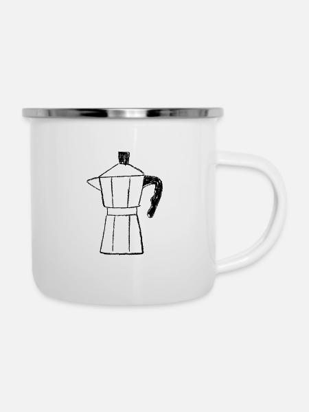 Kaffee Print - Emaille-Tasse - Weiß