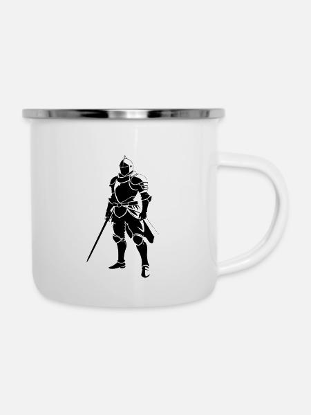 Knight - Medival Design Sticker - Emaille-Tasse - Weiß