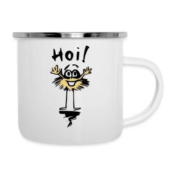 lustiger Mann sagt hallo - Emaille-Tasse - Weiß - Rechts