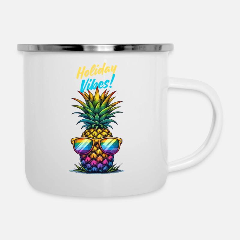Pineapple Holiday Vibes Vacation Solbriller Sommer - Emaljekopp - hvit