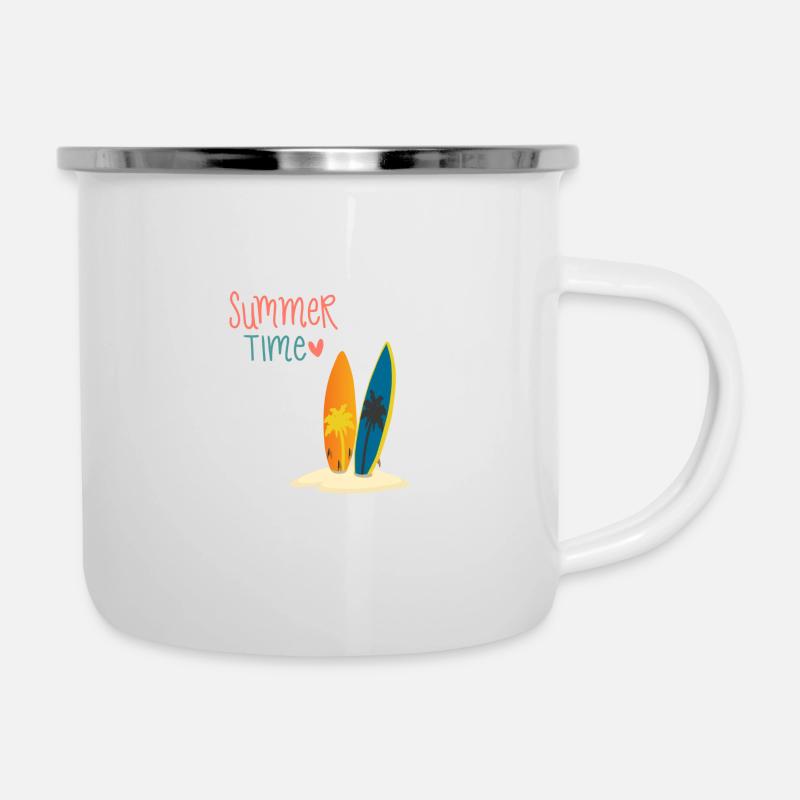 Summer Time - Emaille-Tasse - Weiß