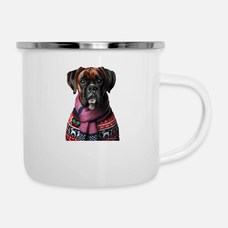 Deutscher Boxer Weihnachten - Emaille-Tasse - Weiß