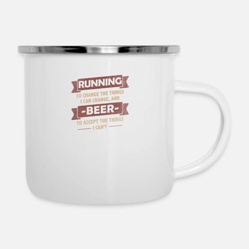 Citations drôles> Course à pied + bière - Tasse émaillée - blanc