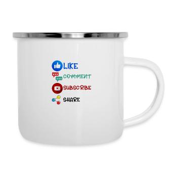 Like Comment Subscribe Share 2 - Emaille-Tasse - Weiß - Rechts