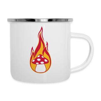 fire burn flames hot mushroom fly agaric red p - Camper Mug - white - Right