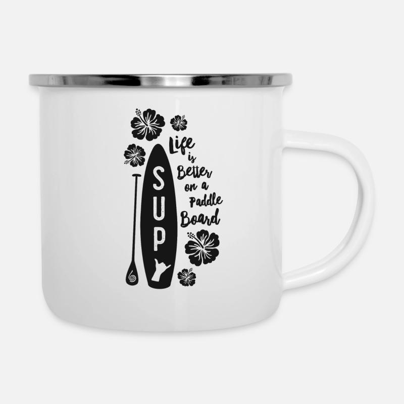 SUP & Flowers - Emaille-Tasse - Weiß