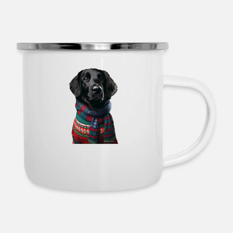 Flat-Coated Retriever Weihnachten - Emaille-Tasse - Weiß