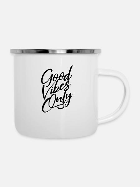 Nur gute Stimmung - Emaille-Tasse - Weiß