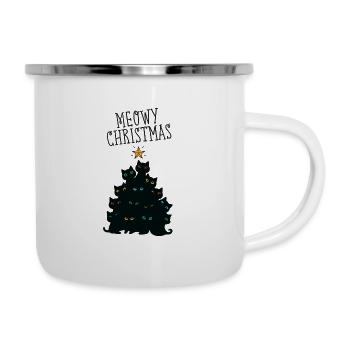Meowy Christmas - Cat Christmas Tree - Emaille-Tasse - Weiß - Rechts