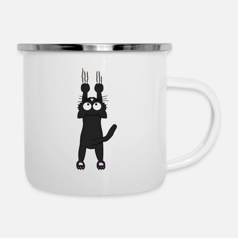 Chat noir - Tasse émaillée - blanc