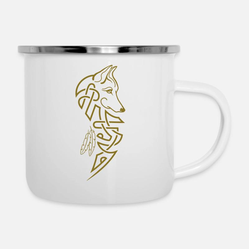 Loup entrelacs - Tasse émaillée - blanc