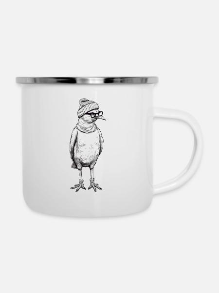 Hipster Möwe - Emaille-Tasse - Weiß
