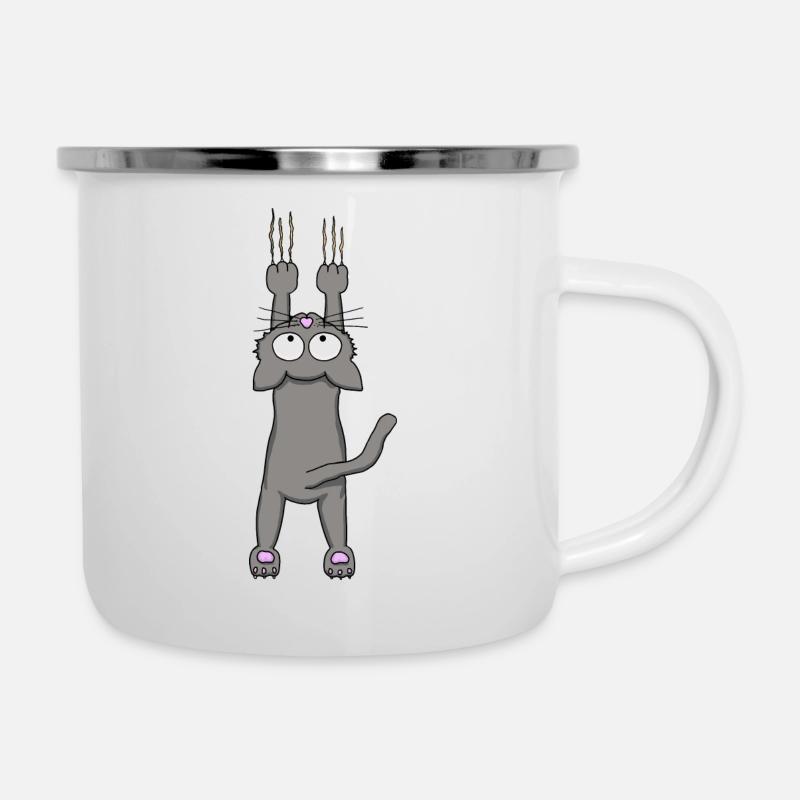 Graue Katze - Emaille-Tasse - Weiß