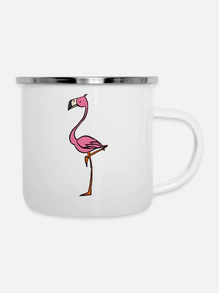 Flamingo - Emaille-Tasse - Weiß