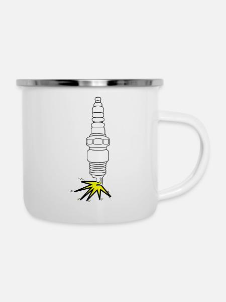 Zündkerze mit Funken - Emaille-Tasse - Weiß