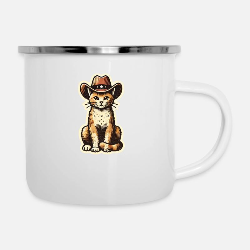 Chat avec chapeau de cow-boy - Tasse émaillée - blanc