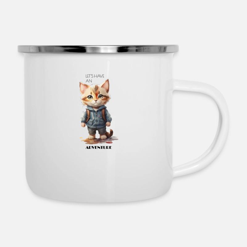 Adventure Cat - Emaille-Tasse - Weiß
