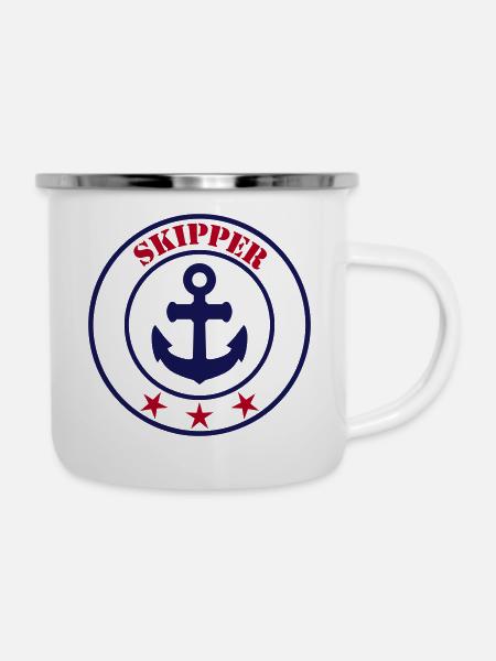 Skipper Segeln - Emaille-Tasse - Weiß