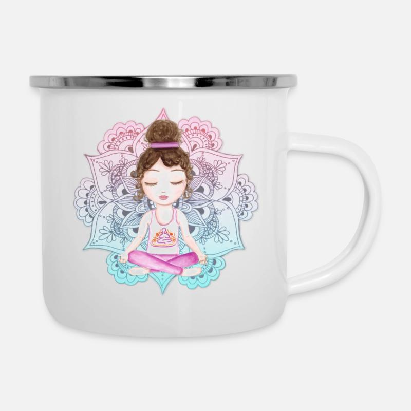 Zen Mandala - Emaille-Tasse - Weiß