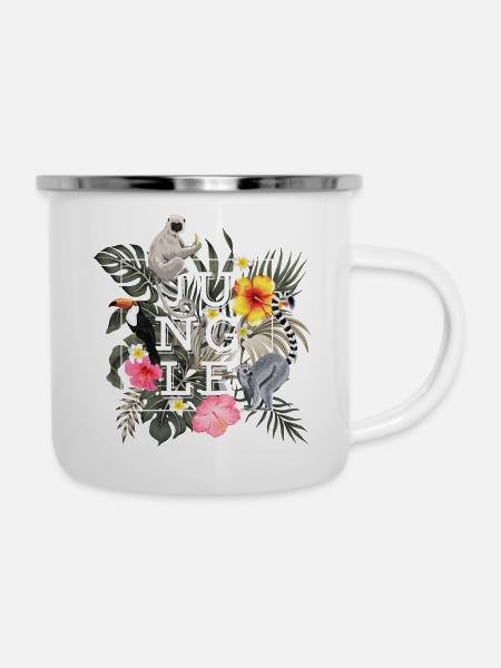 Jungle Lemur - Emaille-Tasse - Weiß