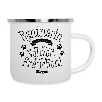 Rentnerin mit Hund Geschenk zur Rente - Emaille-Tasse - Weiß - Rechts