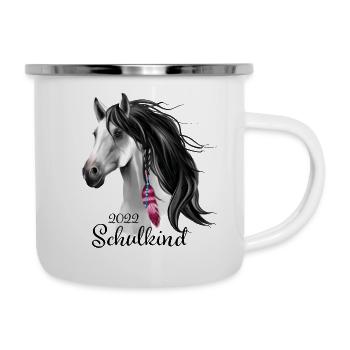 Einschulung Pferd Schulkind 2022 Schulanfang - Emaille-Tasse - Weiß - Rechts