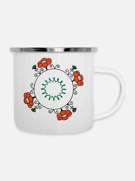 Ornament, Fantasie - Emaille-Tasse - Weiß