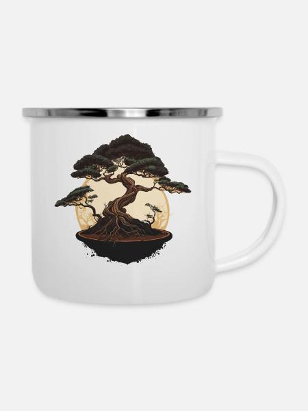Entzückender Bonsai-Baum - Emaille-Tasse - Weiß
