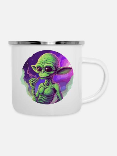 Cooler Alien mit Joint - Emaille-Tasse - Weiß