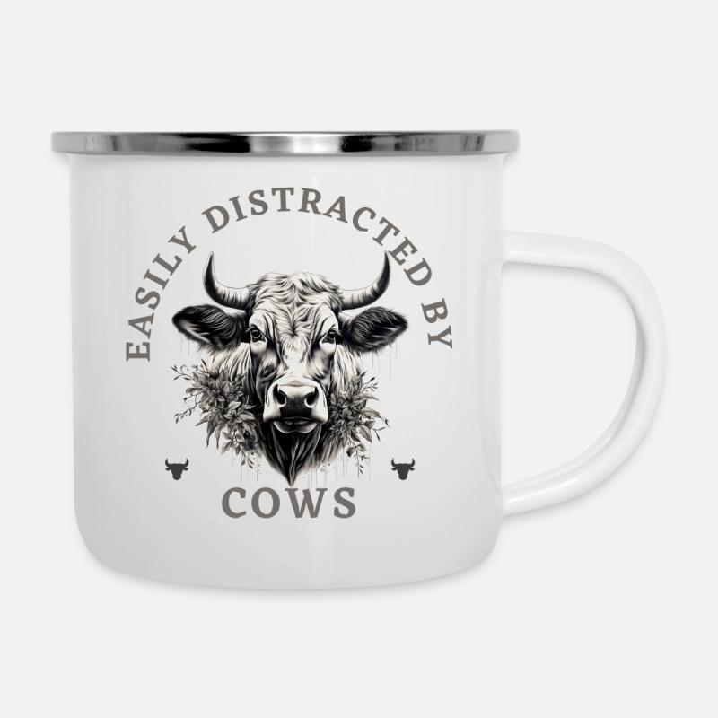 Facilement distrait par les vaches - Tasse émaillée - blanc